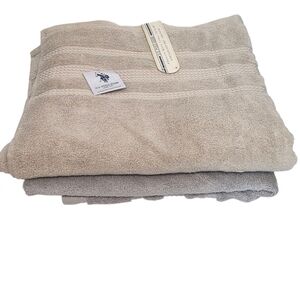 SET OF 2 Gray Beige 100% Cotton Premium  Bath Towels 27x50 US Polo Assn